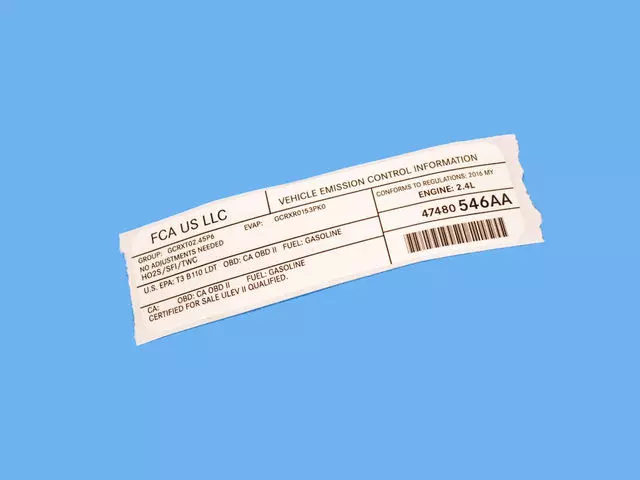 « 47480546AA –  : Etiquette Anti-pollution Du Véhicule Etiquette pour Mopar Image »