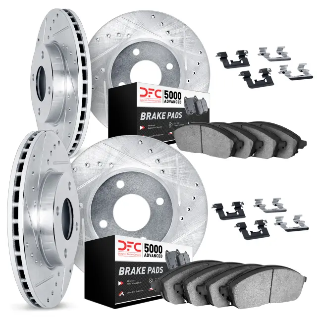751476146 - : DFC Rotors-Drilled &amp; Slotted-Silver w/ 5000 Advanced Brake Pads Incl Hdw for DYNAMIC FRICTION Image