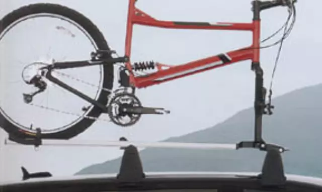 7M0071128D - Hauling: Bike Carrier - Fork Mount Style - Silver for Volkswagen: Arteon, Atlas, Beetle, CC, e-Golf, Golf, Golf Alltrack, Golf SportWagen, GTI, Jetta, Passat, Rabbit, Tiguan, Tiguan Limited, Touareg Image