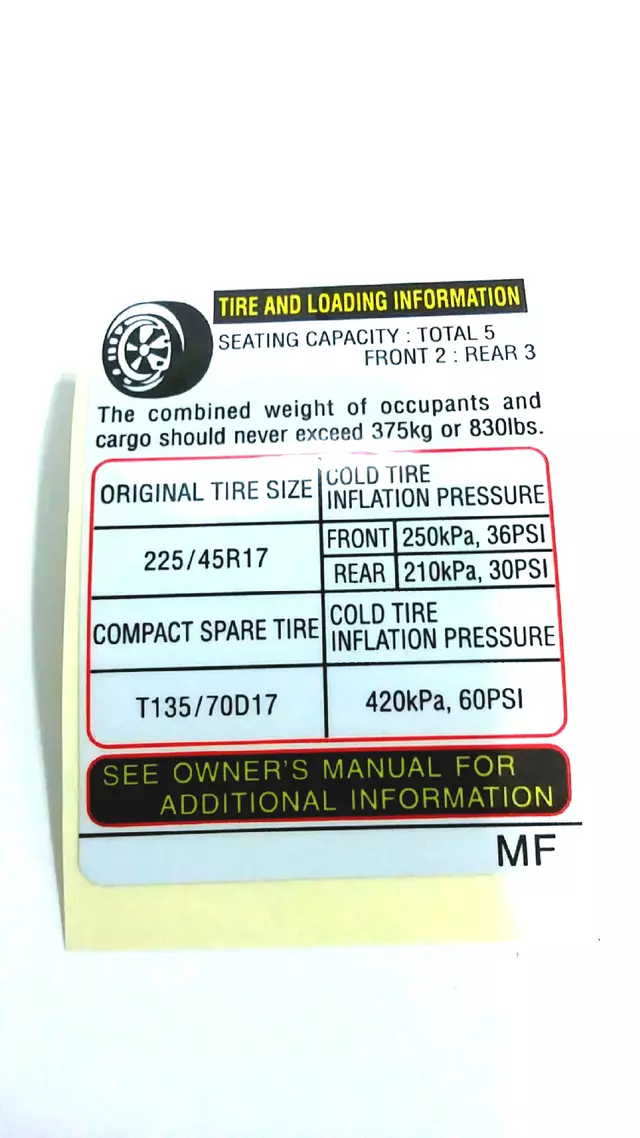 28181FE630 - : Tire Info Label for Subaru Image