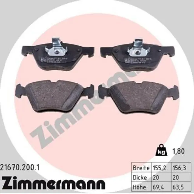 216702001 - : Zimmermann 21670.200.1 Disc Brake Pad Set for ZIMMERMANN Image