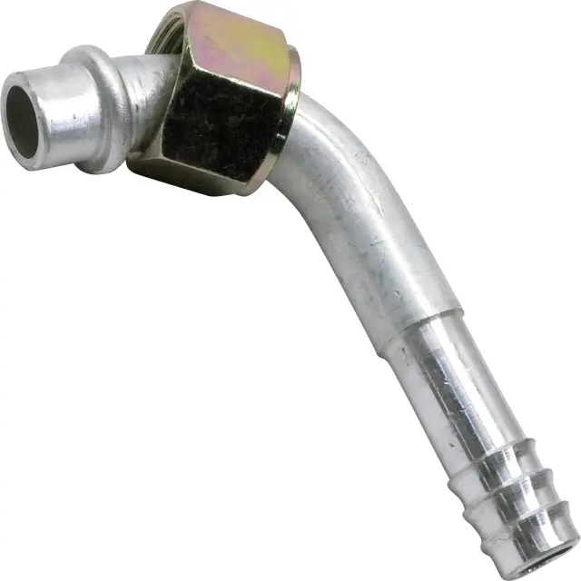 FT0907C - : A/C Refrigerant Hose Fitting -- Aluminum 90Âº Female Oring Barb Fitting for UAC Image