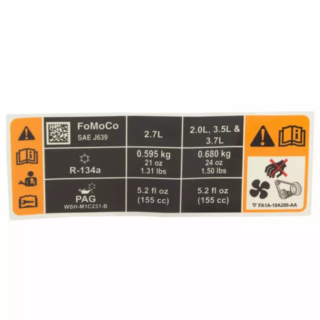 FA1Z1503050A - Body: AC Label for Ford: Edge Image