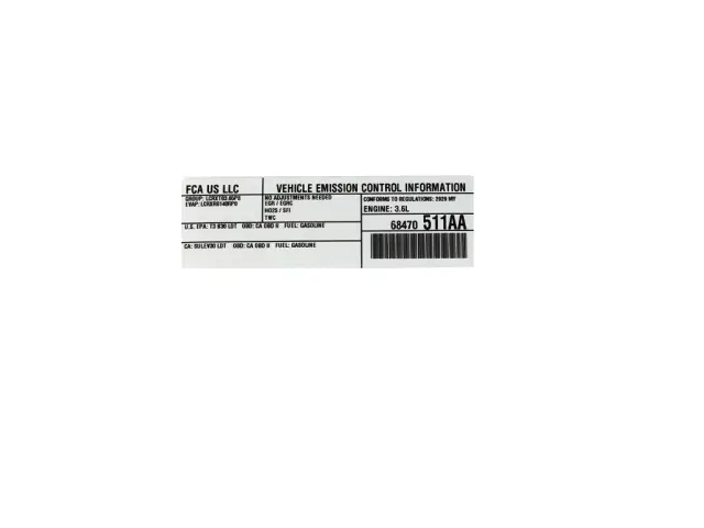 68470511AA - Emission Control: Emission Label for Mopar Image
