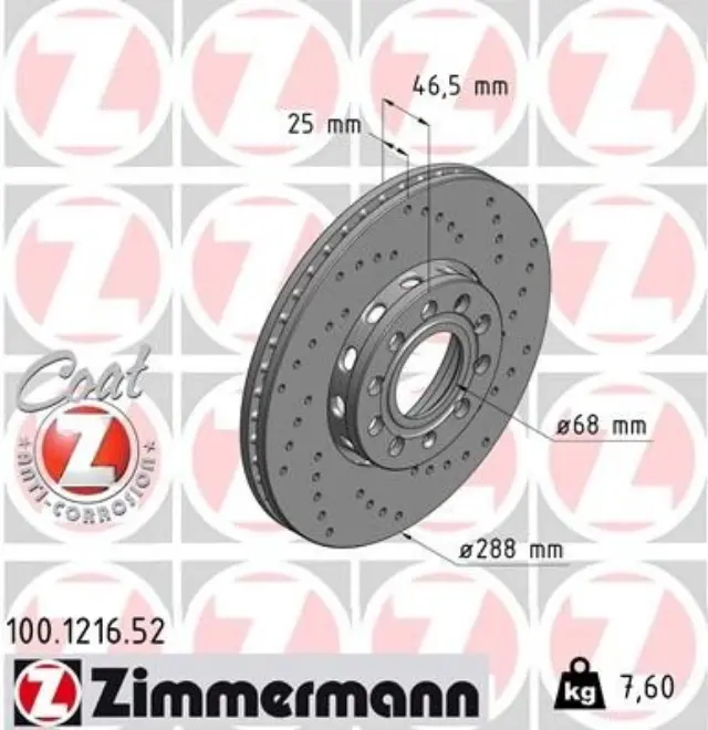 100121652 - : Zimmermann 100.1216.52 Disc Brake Rotor for ZIMMERMANN Image