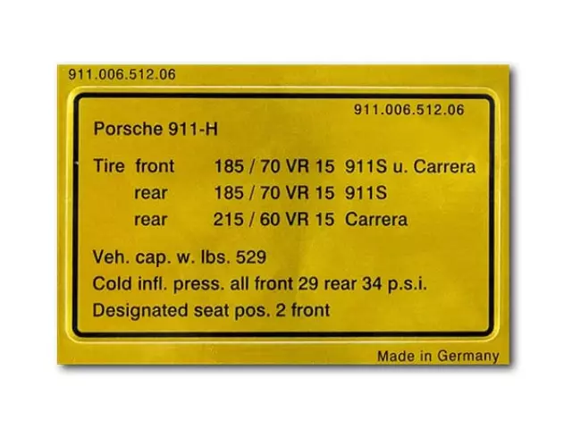 91100651206 - : Data Plate For Tyre Pressure for Porsche Image