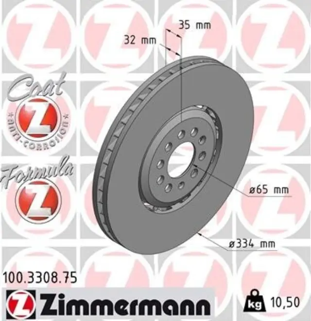 100330875 - : Zimmermann 100.3308.75 Disc Brake Rotor for ZIMMERMANN Image