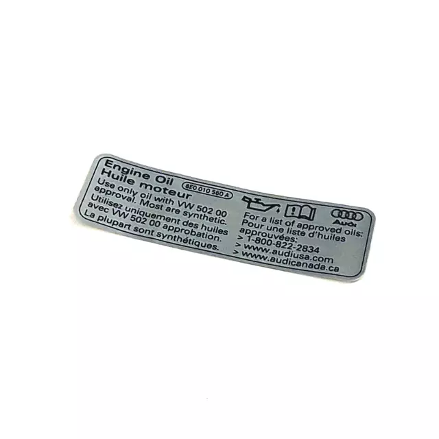 8E0010560A - Body: Info Label for Audi: A3, A3 Quattro, A4, A4 Quattro, A5, A5 Quattro, A6, A6 Quattro, A7 Quattro, A8 Quattro, allroad, Q3, Q3 Quattro, Q5, R8, RS4, RS5, RS7, S3, S4, S5, S6, S7, S8, SQ5, TT, TT Quattro, TT RS Quattro, TTS Quattro Image