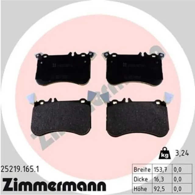 252191651 - : Zimmermann 25219.165.1 Disc Brake Pad Set for ZIMMERMANN Image