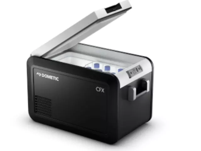 19432146 - Merchandise: Cooler By Dometic, CFX3-35 Powered Cooler for Buick: Enclave, Encore, Encore GX, Envision, Envista, Regal Sportback, Regal TourX | Cadillac: CT4, CT5, CT6, Escalade, Escalade ESV, LYRIQ, XT4, XT5, XT6 | Chevrolet: Blazer, Bolt EUV, Bolt EV, Camaro, Colorado, Equinox, Express 2500, Express 3500, Express 4500, Impala, Malibu, Silverado 1500, Silverado 1500 LTD, Silverado 2500 HD, Silverado 3500 HD, Silverado EV, Sonic, Spark, Suburban, Tahoe, Trailblazer, Traverse, Trax | GMC: Acadia, Canyon, Savana 2500, Savana 3500, Savana 4500, Sierra 1500, Sierra 1500 Limited, Sierra 2500 HD, Sierra 3500 HD, Terrain, Yukon, Yukon XL Image