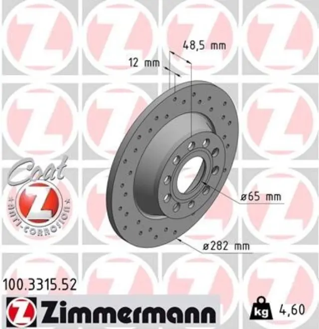 100331552 - Brakes &amp; Brake Parts: Zimmermann 100.3315.52 Disc Brake Rotor for ZIMMERMANN Image