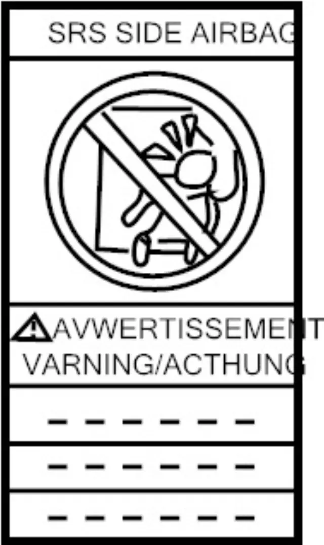 985N87P701 - Body: Air Bag Label for INFINITI: EX35, FX35, FX45, FX50, G35, G37, I35, M35, M37, M45, M56, Q45, QX4 Image