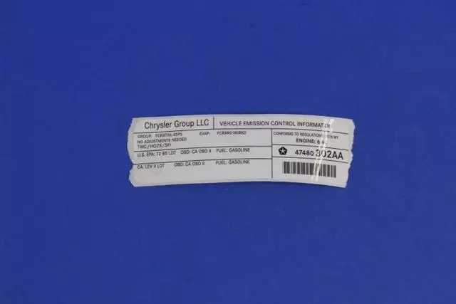 47480302AA - Labels: Vehicle Emission Control Information Label for Mopar Image