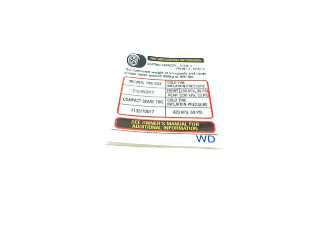 28181AG53A - Body: Tire Info Label for Subaru: Legacy Image