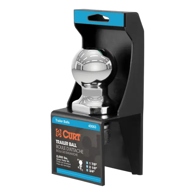 40063 - : 1-7/8" Trailer Ball (3/4" x 2-1/8" Shank, 2,000 lbs., Chrome, Packaged) for CURT Image