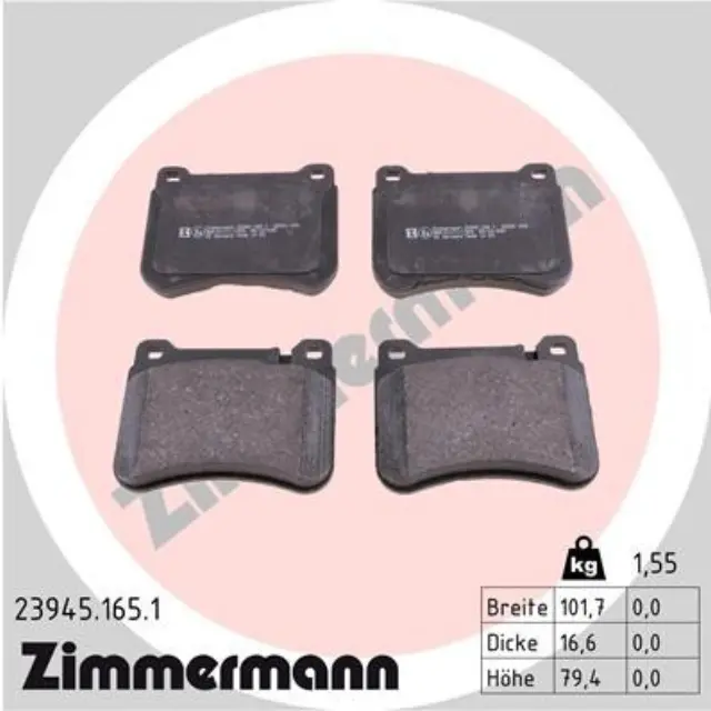 239451651 - : Zimmermann 23945.165.1 Disc Brake Pad Set for ZIMMERMANN Image
