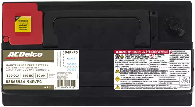 88865934 - Electrical: Vehicle Battery for Buick: Lucerne | Cadillac: DTS, Escalade, Escalade ESV | Chevrolet: Camaro, Caprice, Silverado 1500, Silverado 1500 LD, Silverado 2500 HD, Silverado 3500 HD, Suburban, Suburban 3500 HD, Tahoe | GMC: Sierra 1500, Sierra 1500 Limited, Sierra 2500 HD, Sierra 3500 HD, Yukon, Yukon XL Image