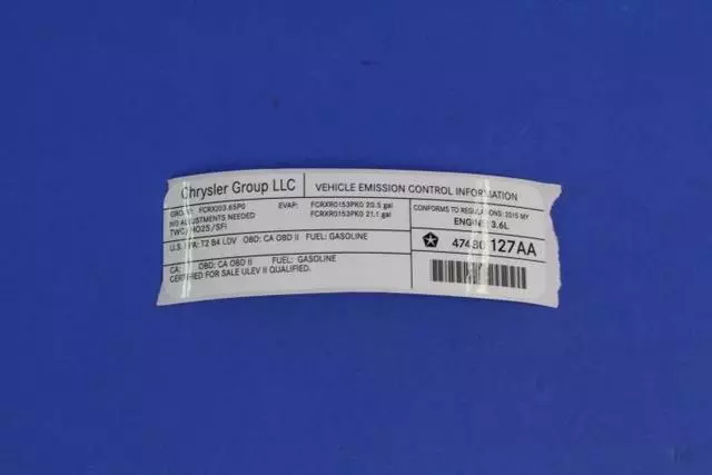Vehicle Emission Control Information Label - Mopar (47480127AA)